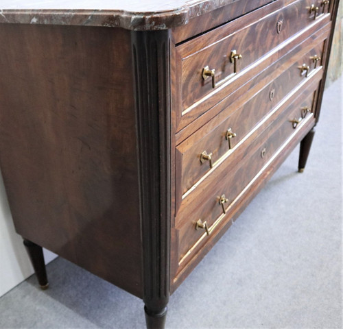 Louis XVI Style Commode In Mahogany Marble Top