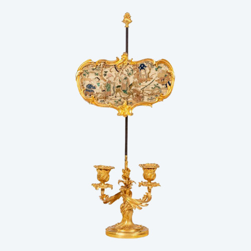 Schirmlampe im Rocaille-Stil aus vergoldeter Bronze, um 1880, LS51961651A