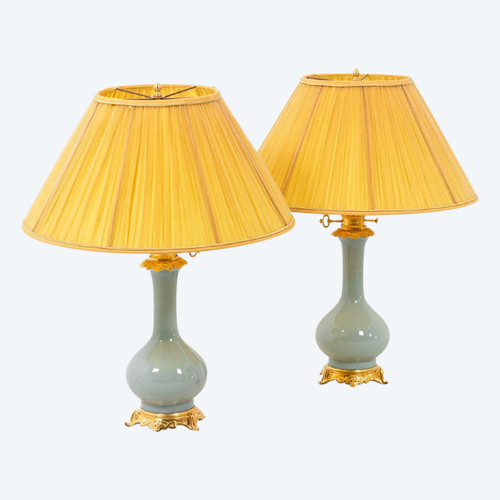 Pair Of Celadon Porcelain And Gilt Bronze Lamps, Circa 1880, LS4418621A