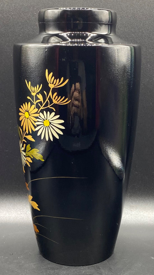 VASE JAPONAIS BOIS LAQUÉ PEINT