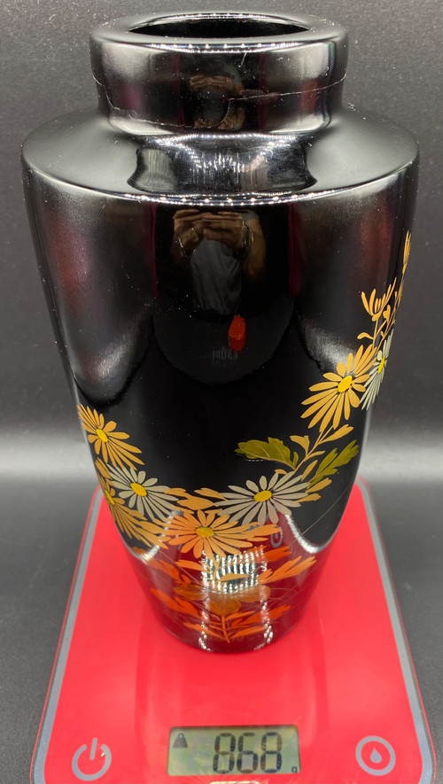 VASE JAPONAIS BOIS LAQUÉ PEINT