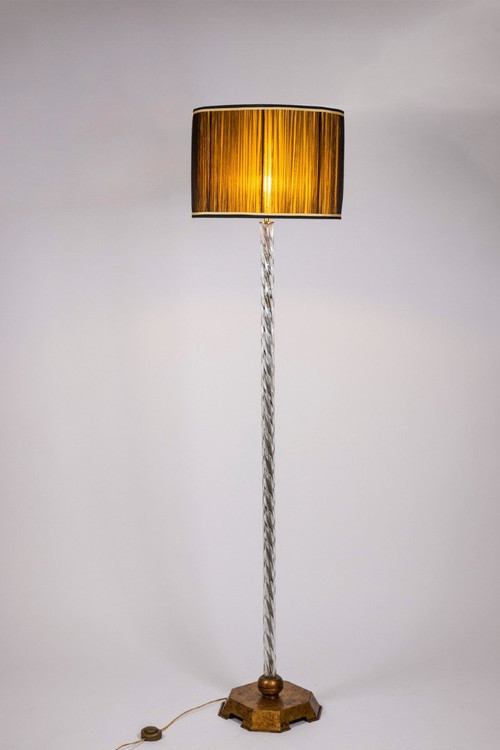 Maison Baguès, lampada da terra in vetro e metallo dorato, anni '50, LS5077251A