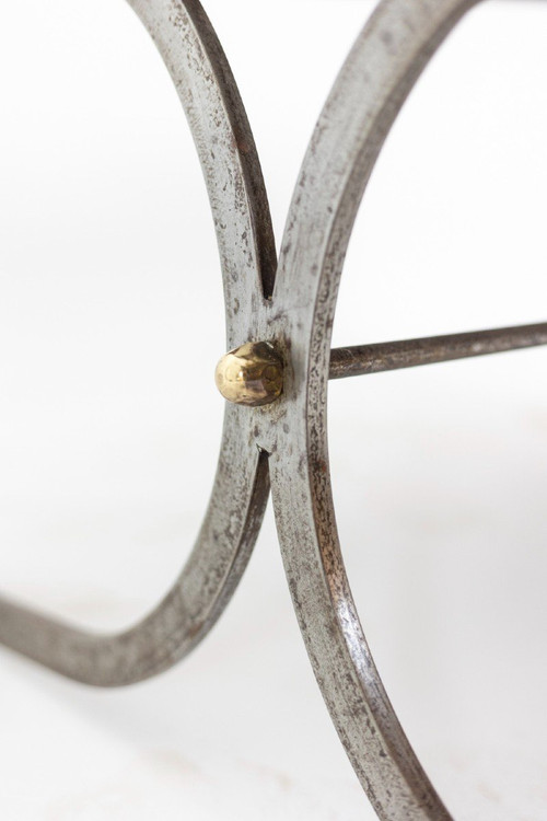 Industrial Style Coffee Table In Iron And Leather, 1970s, Ls5165803d