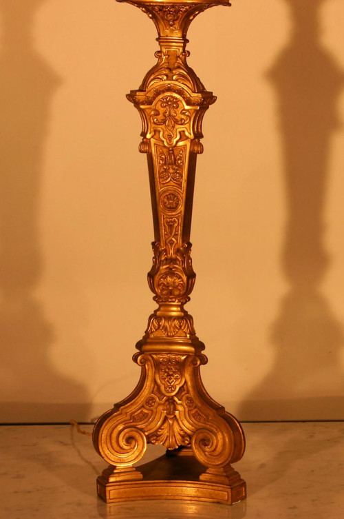 Large Lamp, Foot In Chiselled And Gilded Bronze, Late Nineteenth Century