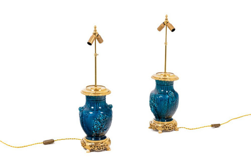 Pair of ceramic and bronze lamps, circa 1880, LS47581076