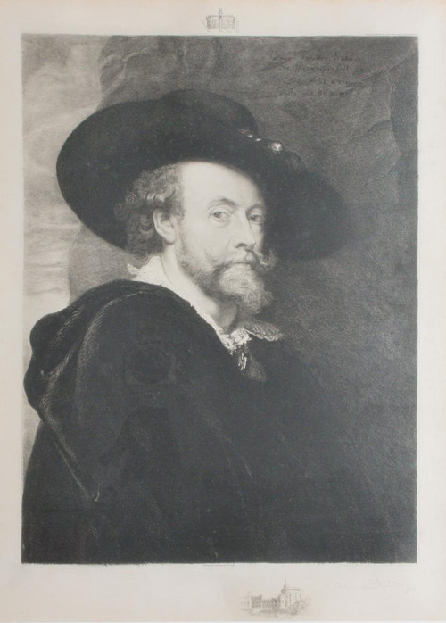 Engraving On Velin, Self Portrait, After Rubens, Hathez, 1890, Framed