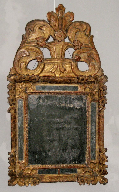 Mirror With Parecloses Surmounted By A Pediment, Golden Wood, Louis XIV Period