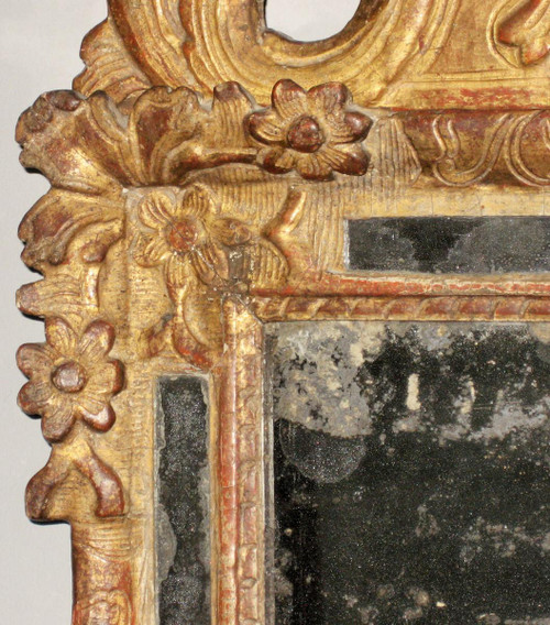 Mirror With Parecloses Surmounted By A Pediment, Golden Wood, Louis XIV Period