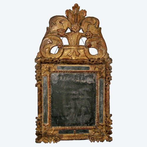 Mirror With Parecloses Surmounted By A Pediment, Golden Wood, Louis XIV Period