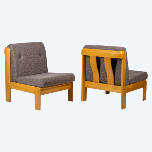 Pair Of Armchairs In Beech And Fabric, 1960s, LS4811601