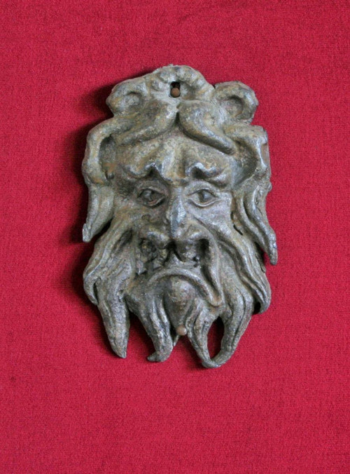 Mascaron En Plomb Patiné, époque Renaissance,encadré