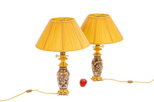 Pair of Satsuma earthenware and gilt bronze lamps, circa 1880, LS4583841