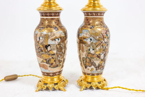 Pair of Satsuma earthenware and gilt bronze lamps, circa 1880, LS4583841