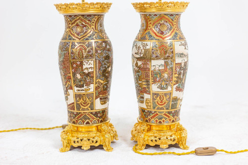 Pair of Satsuma earthenware and gilt bronze lamps, circa 1880, LS4632841