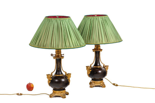 Pair Of Sheet Metal And Gilt Bronze Lamps, Circa 1880, Op529901