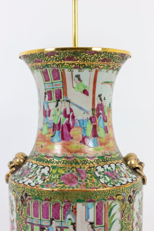 Large Canton Porcelain Lamp, Circa 1880