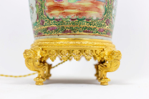 Large Canton Porcelain Lamp, Circa 1880