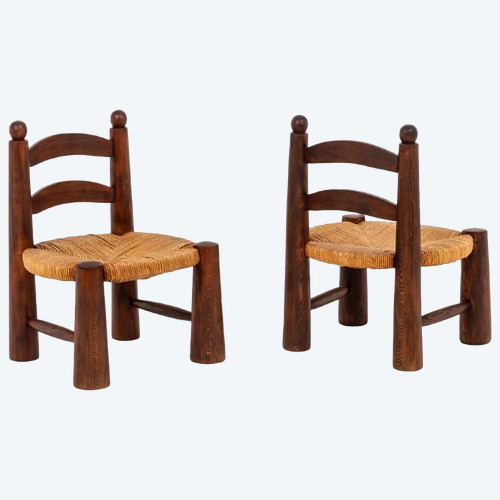 Pair De Chaises En Paille, Années 1940 - Ls4543331