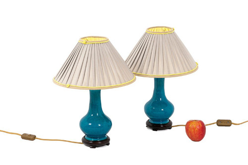 Pol Chambost, Paire De Petites Lampes En Céramique Et Bronze Doré, XXème Siècle - Ls4372397