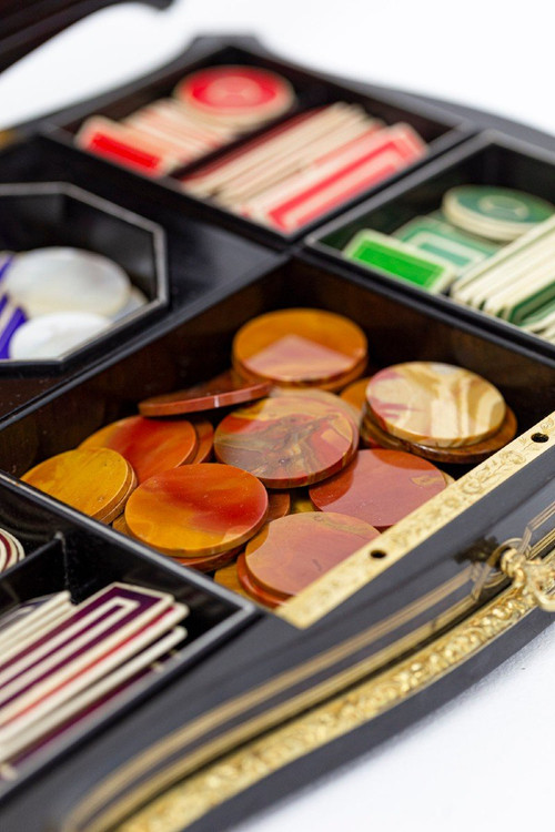 Wooden and gilded brass game box, Napoleon III period - Ls4369616