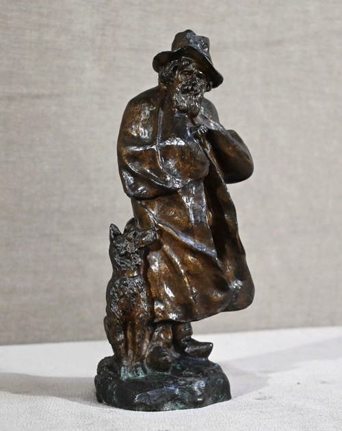 Bronze "The Shepherd and his Dog", signed G.Omerth - Early 20th century