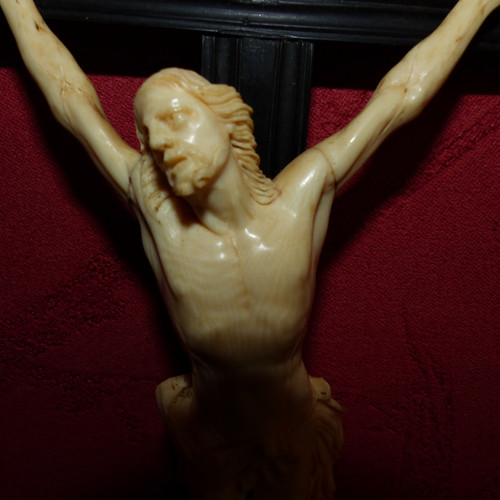 Crucifix with ebony cross and beautiful carved Christ 19th