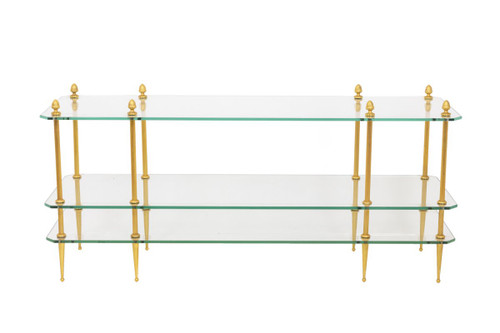 Table Basse En Bronze Doré à  Trois Plateaux En Verre, Années 1970 - OP130601