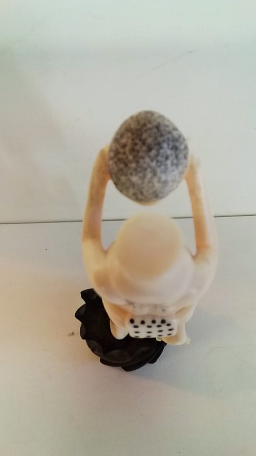 Statue man holding his head in his hands curiosity in ivory with ebony base high 23 hst 17 diam 6 cm