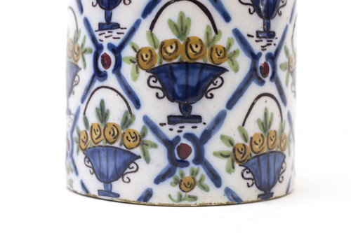 Vase En Faïence Polychrome, Décor De Croisillons Et Vases De Fleurs, Années 1950 - OP283