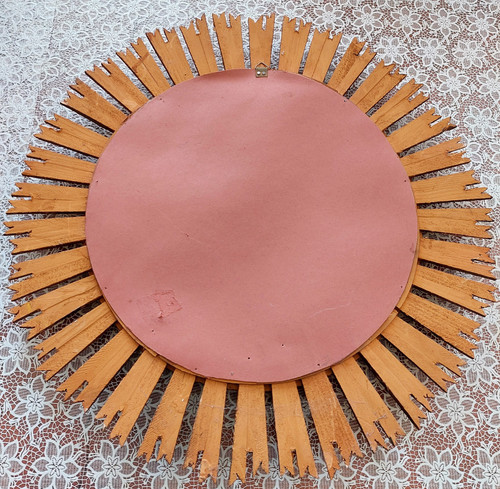 Old sun mirror mid-twentieth contour wood material diameter 63.4 cm