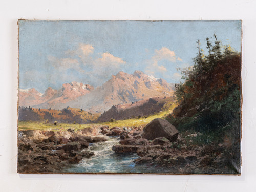 Alfred Godchaux, "Landscape of the Pyrenees", XIXth