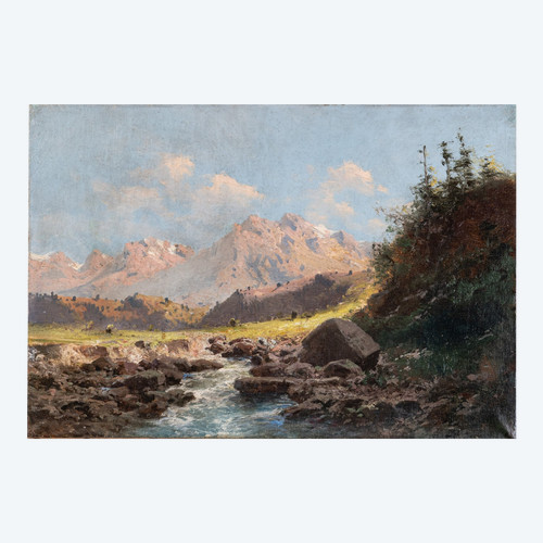 Alfred Godchaux, "Landscape of the Pyrenees", XIXth