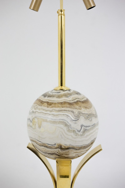 Sphere Lamp In Marble And Gold Brass, 1970s - Ls4071681