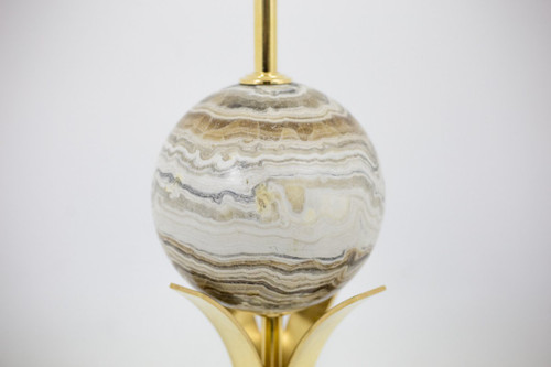 Sphere Lamp In Marble And Gold Brass, 1970s - Ls4071681