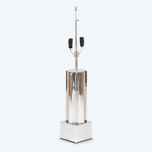 Chromed Bronze Lamp, Fluted Column, 1970's - Ls4167521