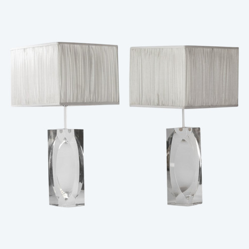 Paire De Lampes Rectangulaires En Lucite, Années 1970 - Ls2750831