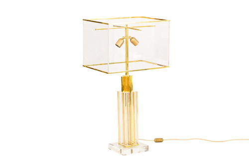 Romeo Rega, Lamp In Lucite And Golden Brass, 1970s - Ls4129721