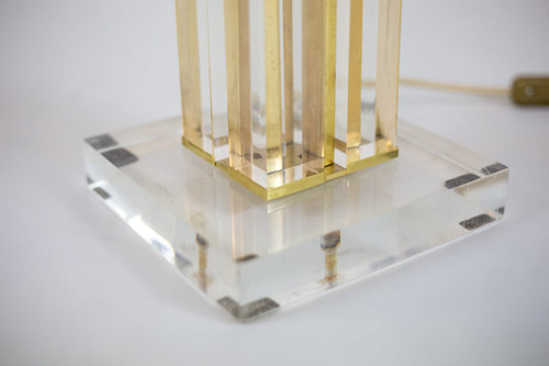 Romeo Rega, Lamp In Lucite And Golden Brass, 1970s - Ls4129721