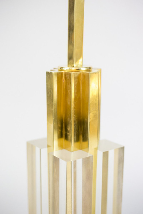 Romeo Rega, Lamp In Lucite And Golden Brass, 1970s - Ls4129721