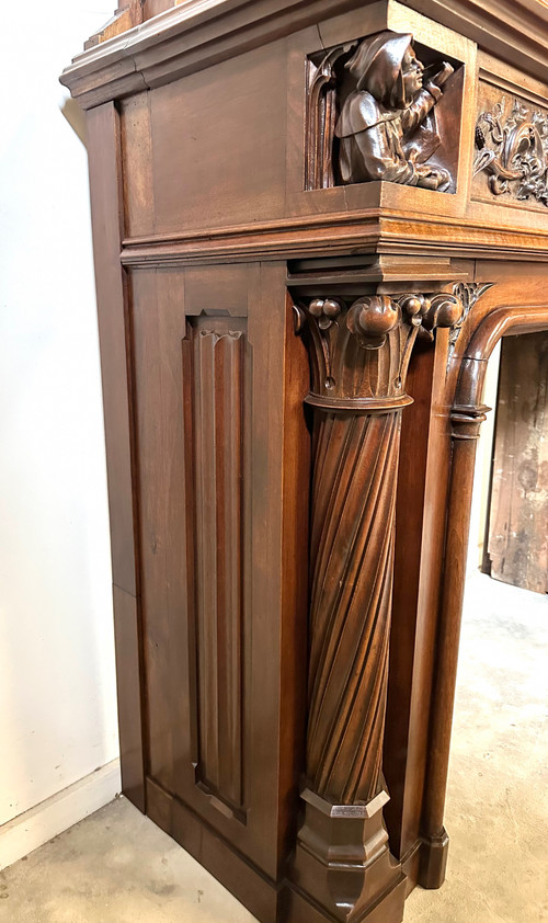 Walnut fireplace in neo gothic castle style