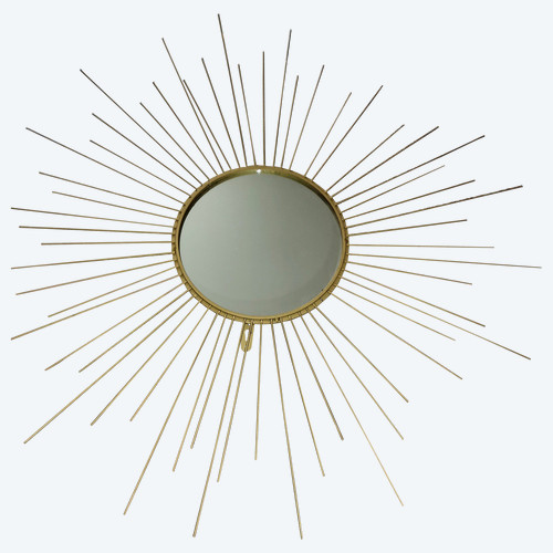 Old wall-mounted sun mirror in gilded brass in the spirit of (Chaty Vallauris)