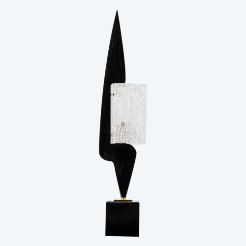 Maison Arlus, Lampe aus schwarz lackiertem Holz und Glas, 1950er Jahre – LS4053631