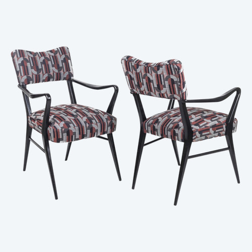 Pair Of Black Lacquered Wood Armchairs, 1970s - LS38871101