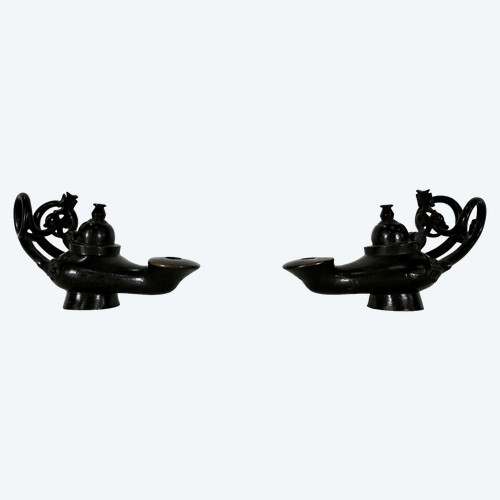 Pair of Bronze Oil Lamps – 1900