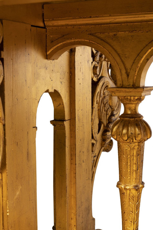 Renaissance Style Gilded Wood And Marble Table, 19th Century - LS26383501