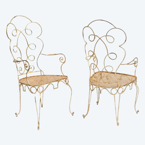 Pair Of Wrought Iron And Gilded Armchairs, Circa 1990 - LS38731551