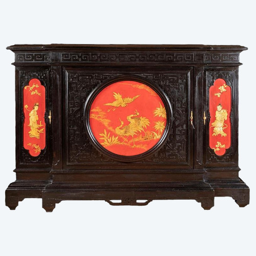 Grand Meuble D'appui Chinoisant En Bois Laqué Noir, Rouge Et Or, circa 1880 - LS37661501