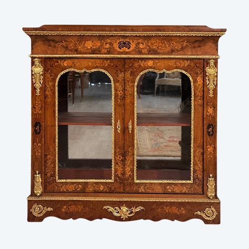 Louis XIV Style Marquetry Showcase Around 1870