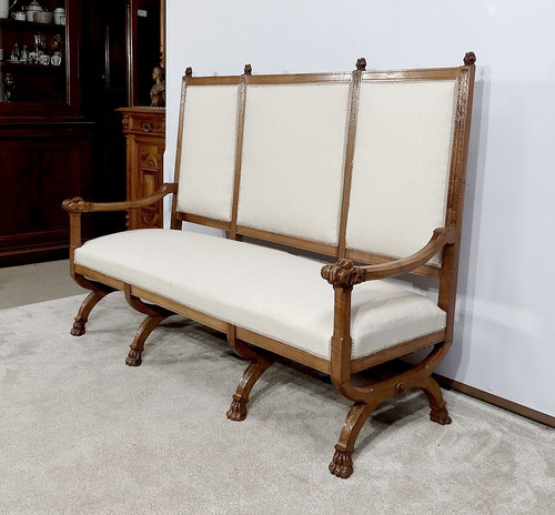 Rare Bench in Solid Walnut, Renaissance Style - Late 19th Century