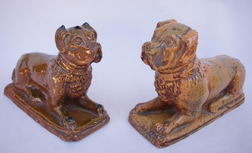 Pair Of Boxer Dogs In Glazed Sandstone, Circa 1900 - LS2560351